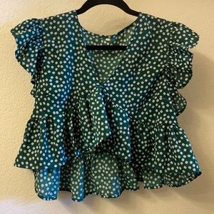 Green daisy print crop top
